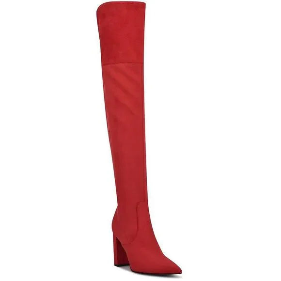Nine West Womens Daser Red Faux Suede Tall Pull On Thigh-High Boots Shoes NWT - Picture 1 of 4